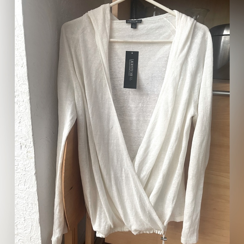 Lafayette148 New York Long Sleeve hooded linen top. NWT.